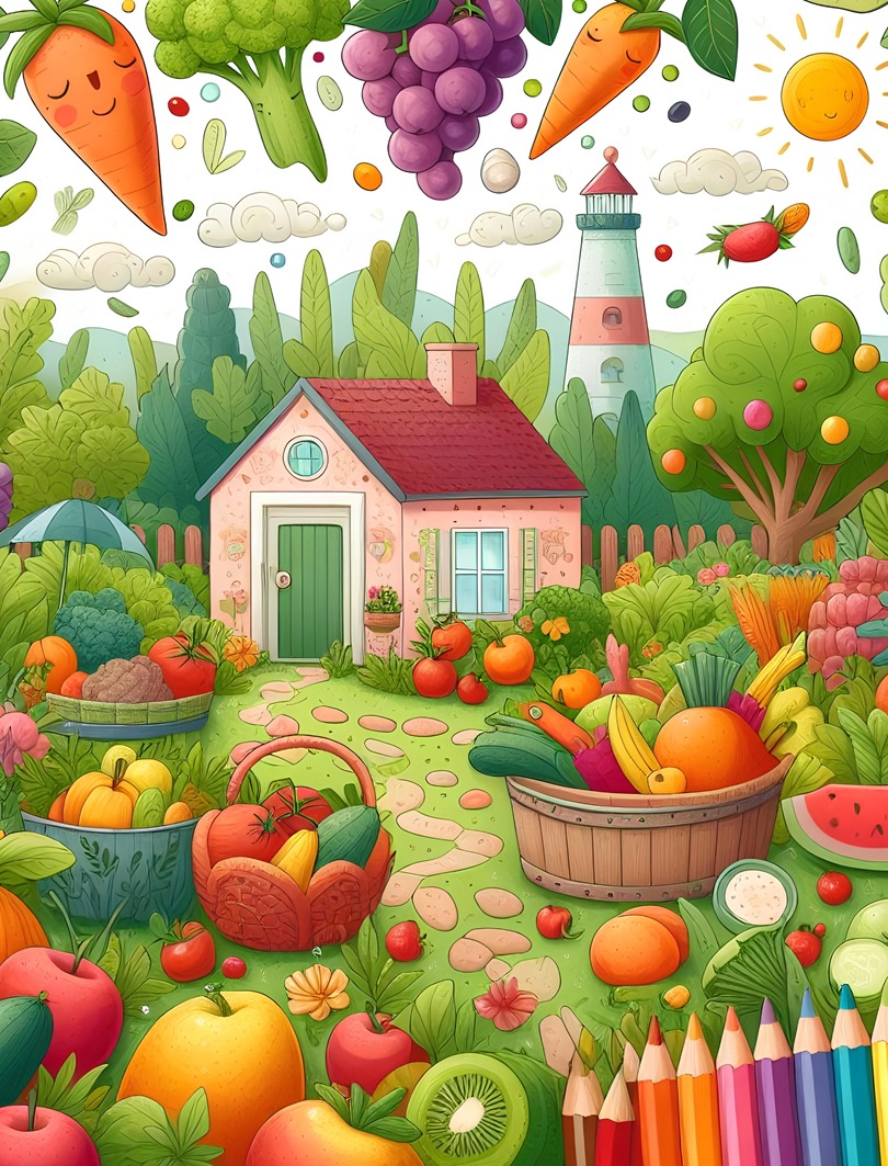 The Colorful Garden: A Fruits and Vegetables Coloring Adventure